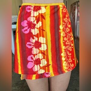 Vintage Tropical Beach Sarong Swimsuit Skirt Coverup Wrap Around Tie